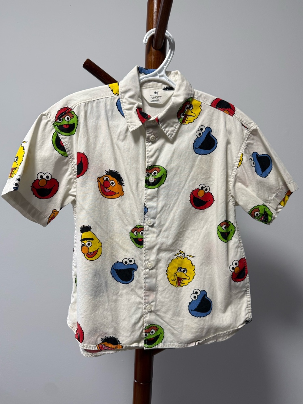 H&M Cream Button-Up Shirt with Black Print